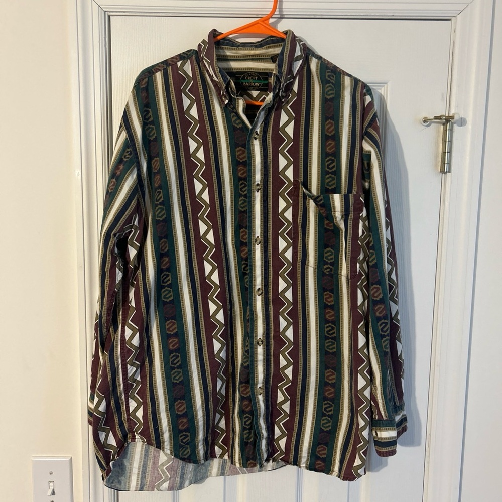 Vintage Croft & Barrow Aztec Pattern Vertical Stripe Mens Button Down Medium
